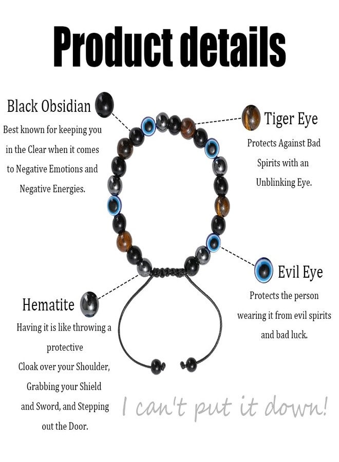 Dhdgzq Blue Evil Eye Bracelets,Evil Eye Lucky Bracelet for Protection Blessing,Black Bead Protection Jewelry Handmade Bracelet for Women Men Gift (8mm Multicolor) - Image 5